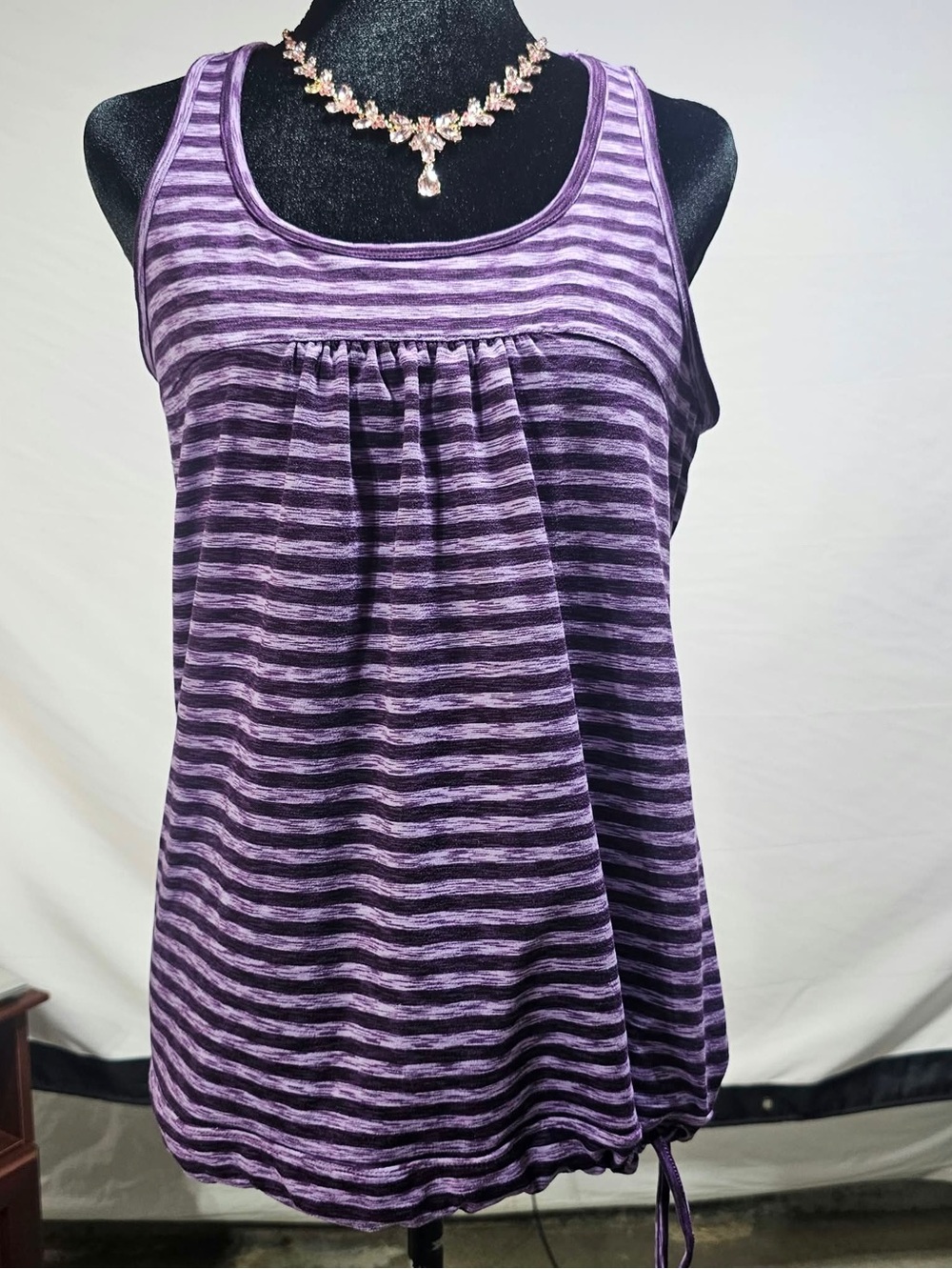 #437 Athleta Purple Space-Dye Striped Racerback Tank Top Size L